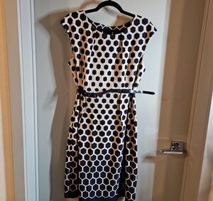 Connected Apparel Navy and White Hexagon Midi Dress